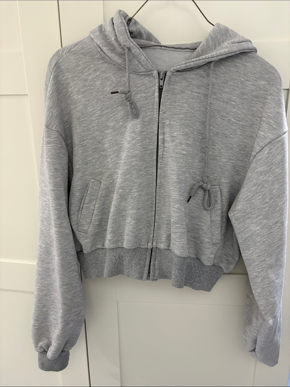 Light Gray Cropped Zip Hoodie